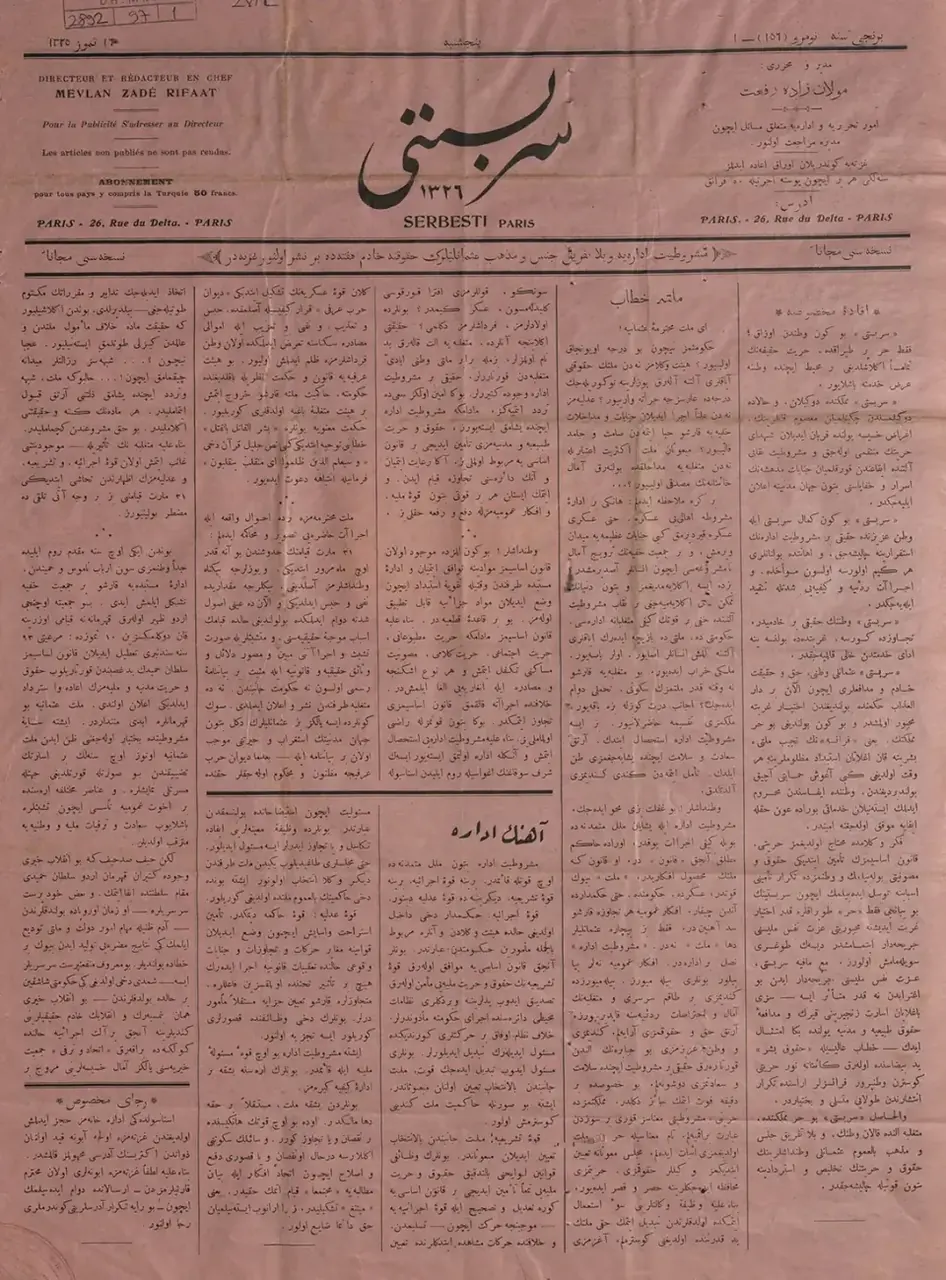 Serbesti, no-156-1, s. 1, Paris, 16 Temmuz 1325